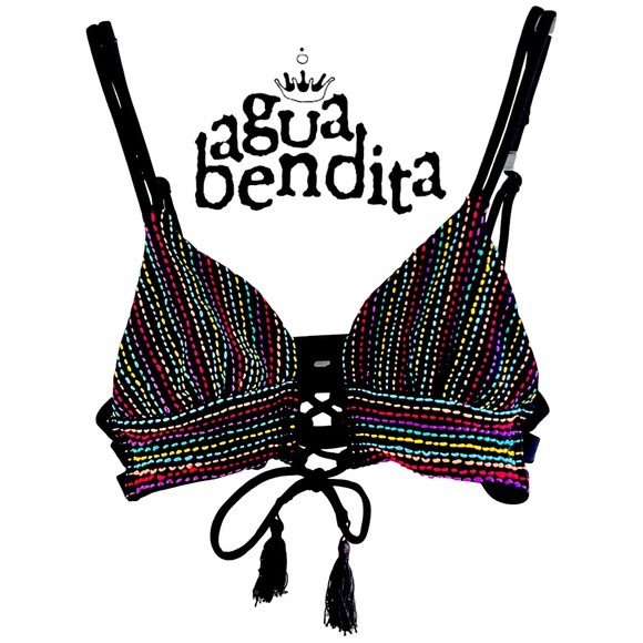 Agua Bendita XS/S bikini top black / multi reversible - Picture 1 of 12